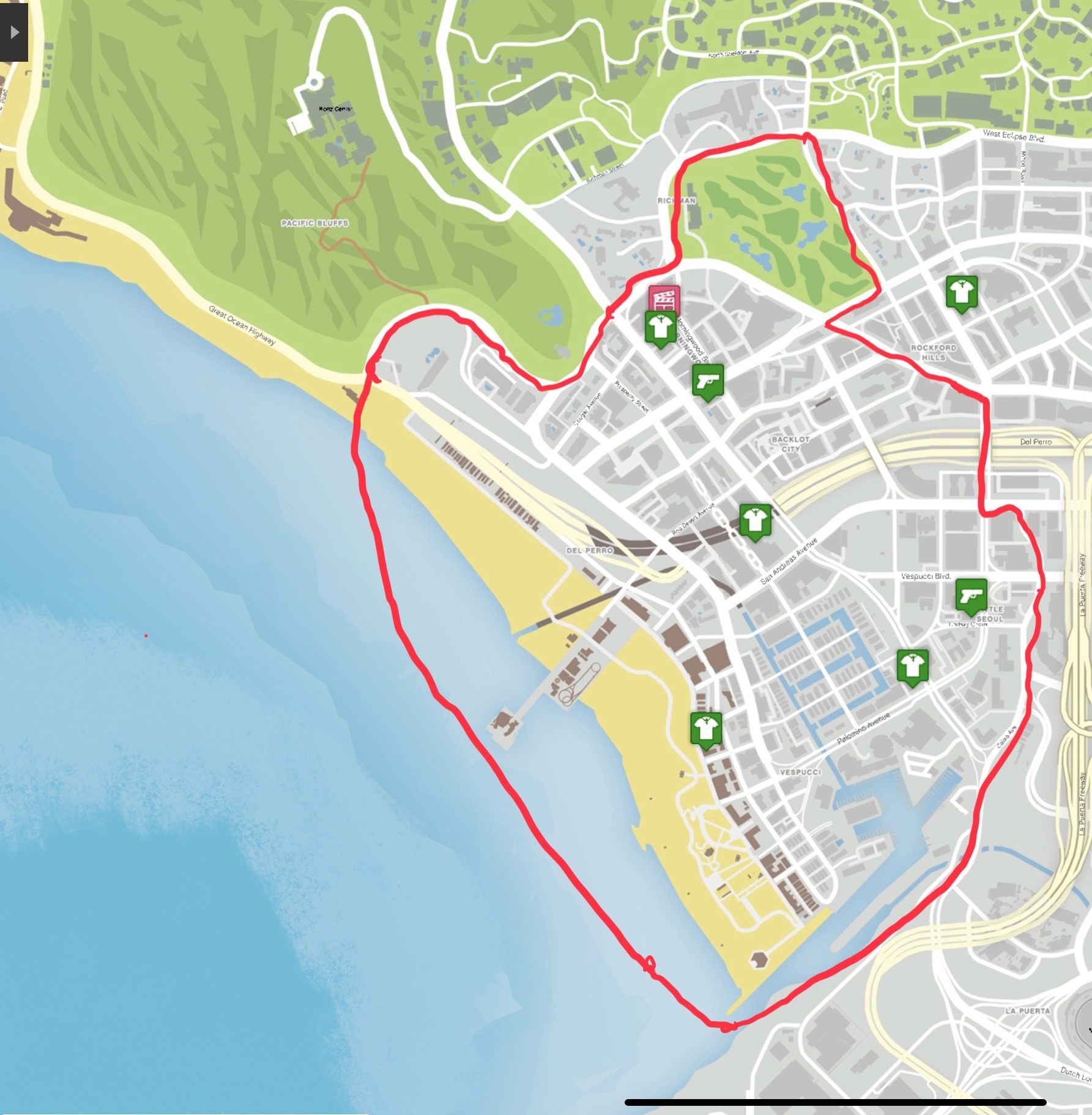 Vespucci and Del Perro Area Of Play